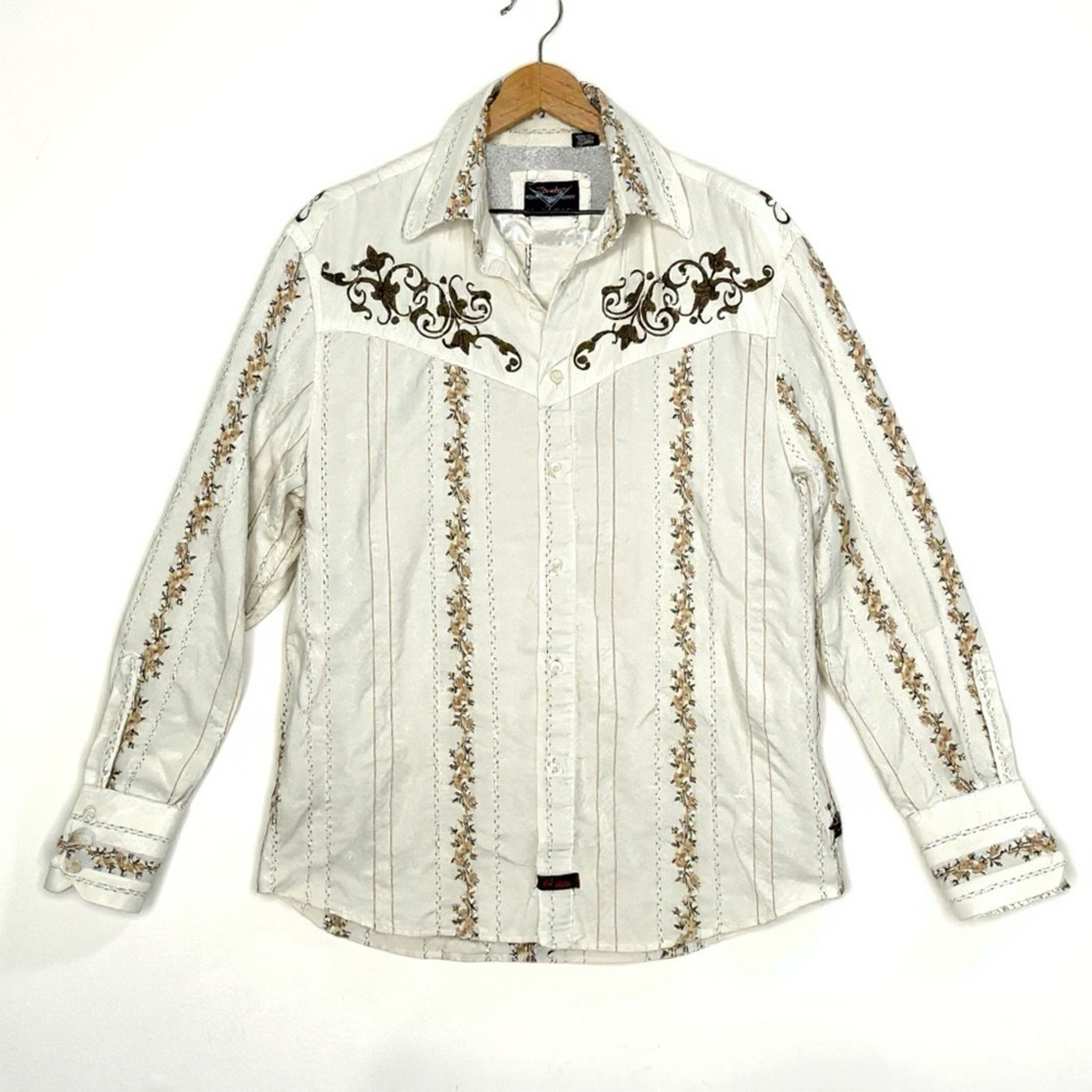 Vintage Fender Custom Shop Rock & Roll Religion Embroidered Western Shirt XL